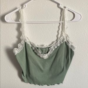 Green Lace Trim Tank Top